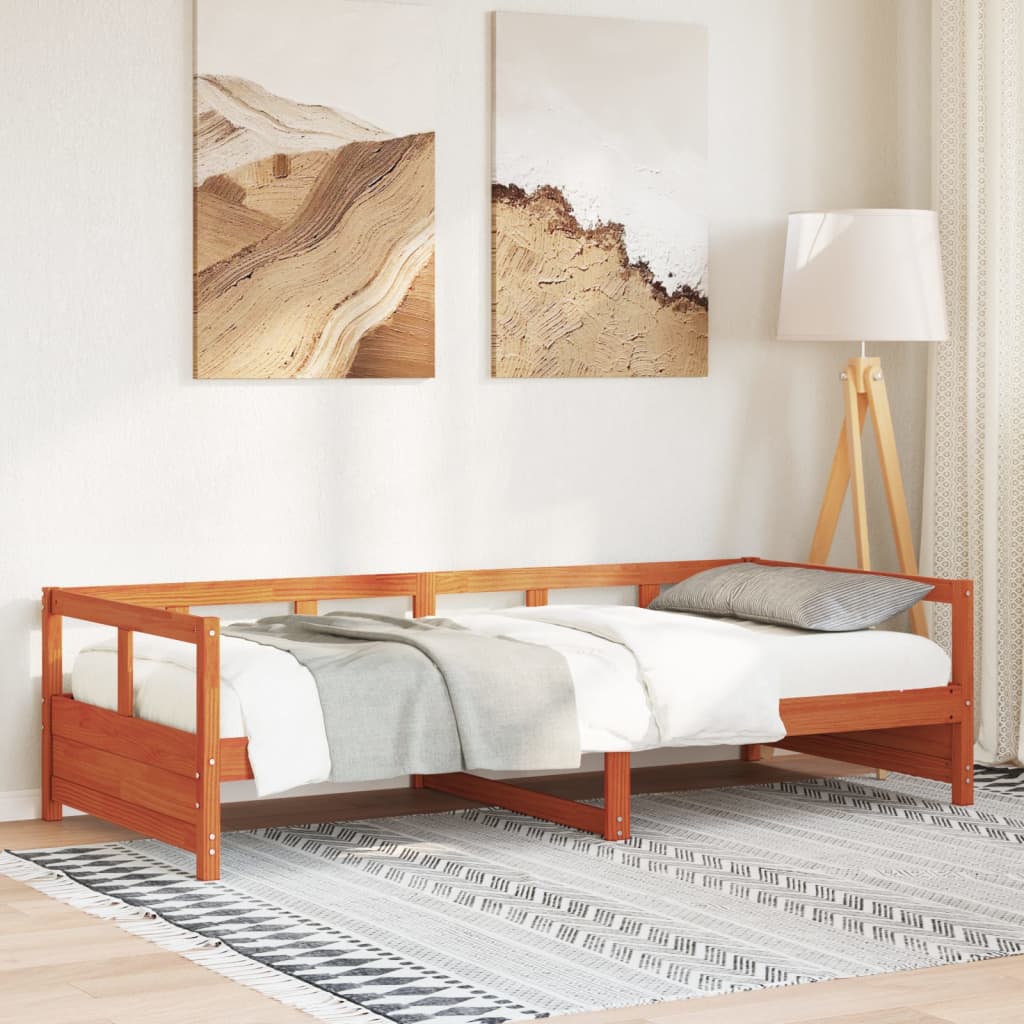 Seng med madrass voksbrun 90x200 cm heltre furu