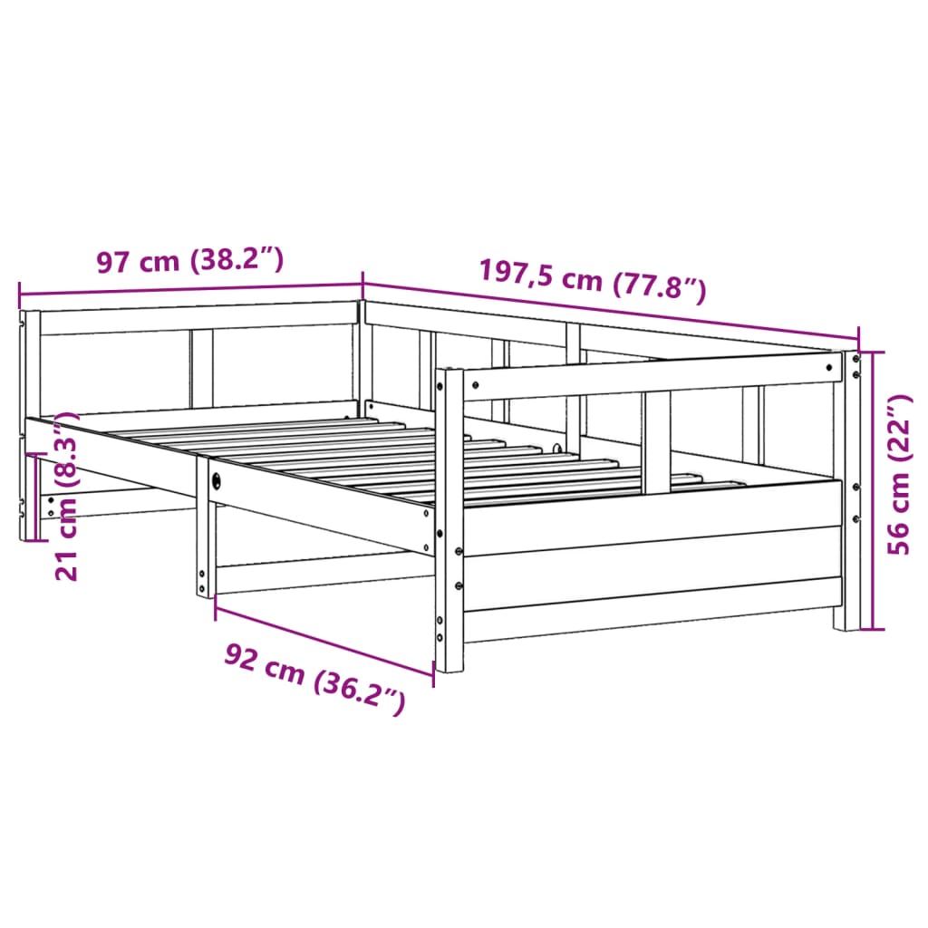 Dagseng uten madrass hvit 90x190 cm heltre furu