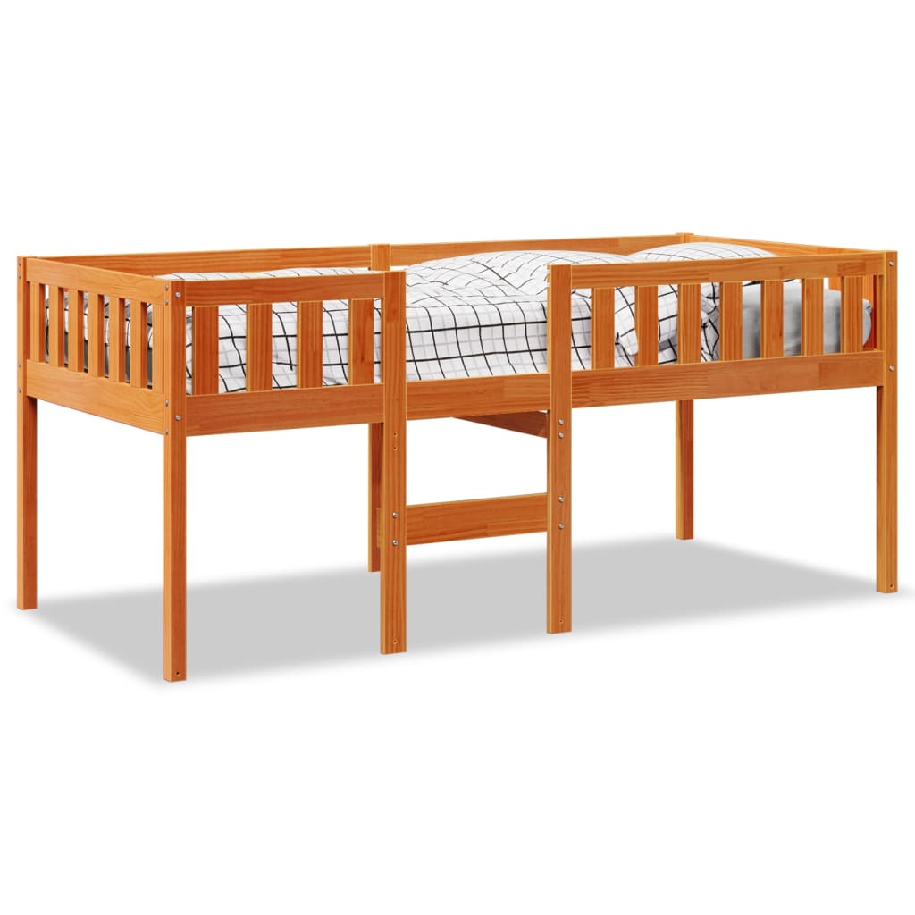Barneseng med madrass voksbrun 90x200 cm heltre furu