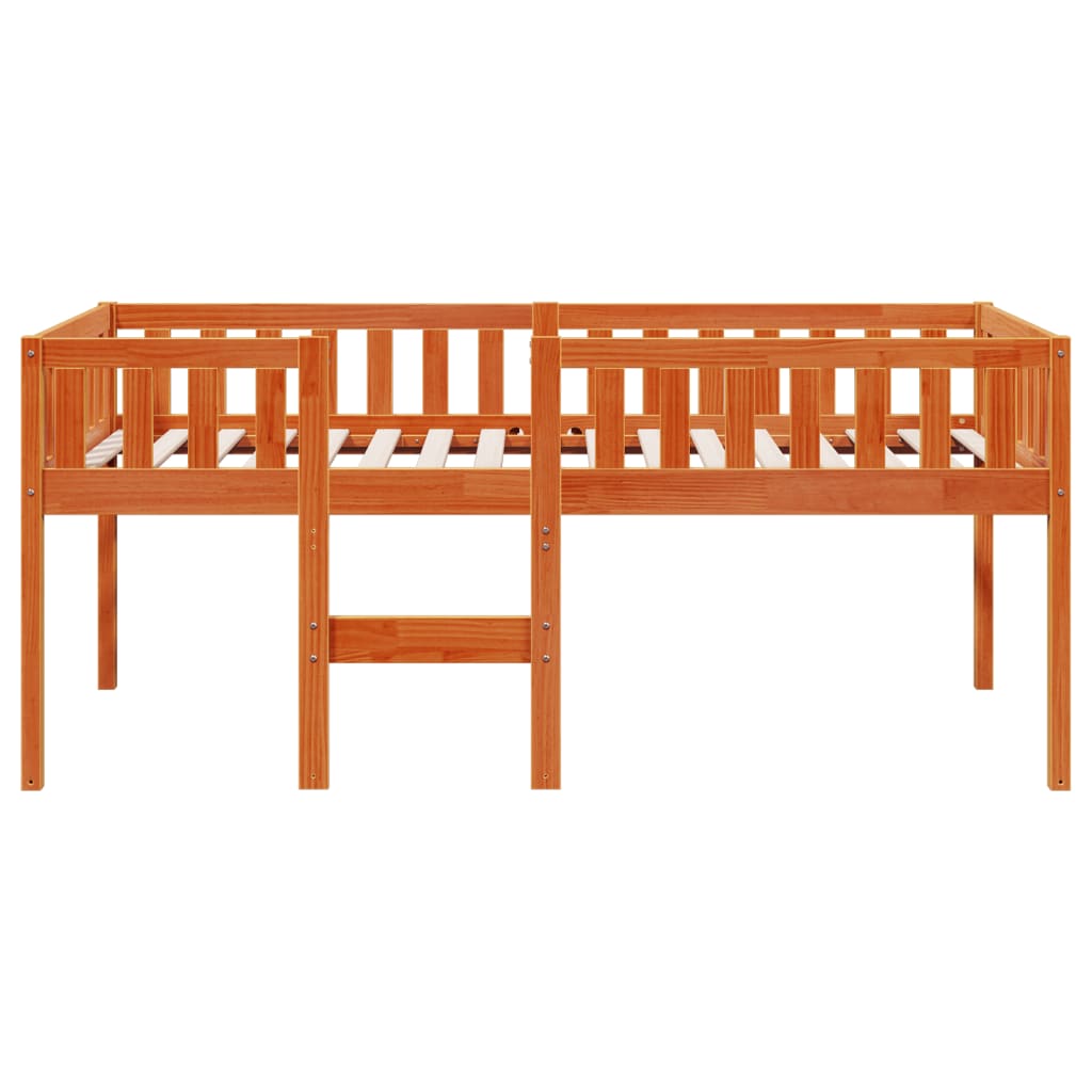 Barneseng med madrass voksbrun 90x200 cm heltre furu
