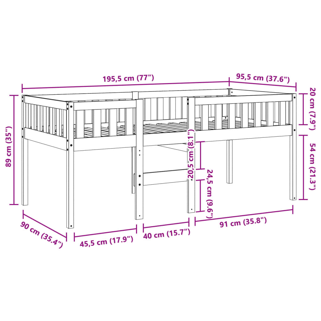 Barneseng uten madrass hvit 90x190 cm heltre furu