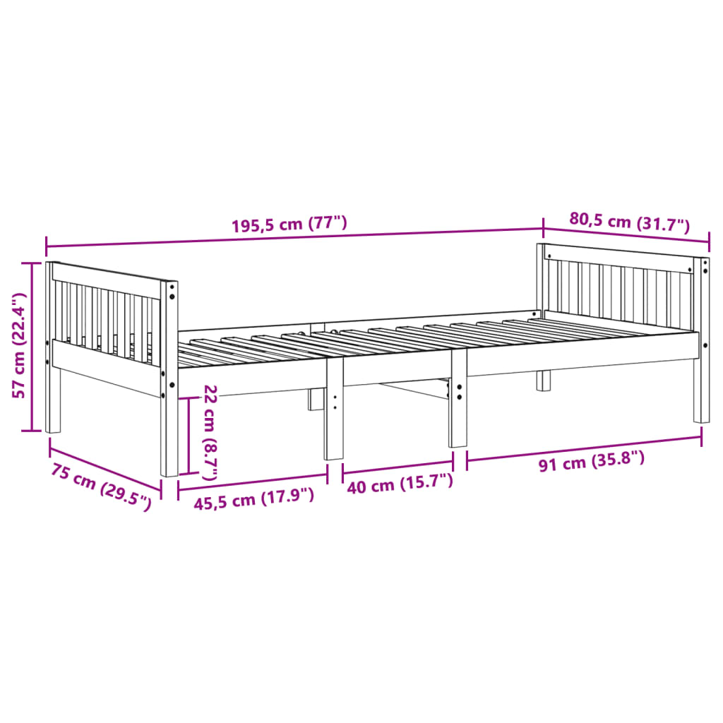 Barneseng uten madrass hvit 75x190 cm heltre furu