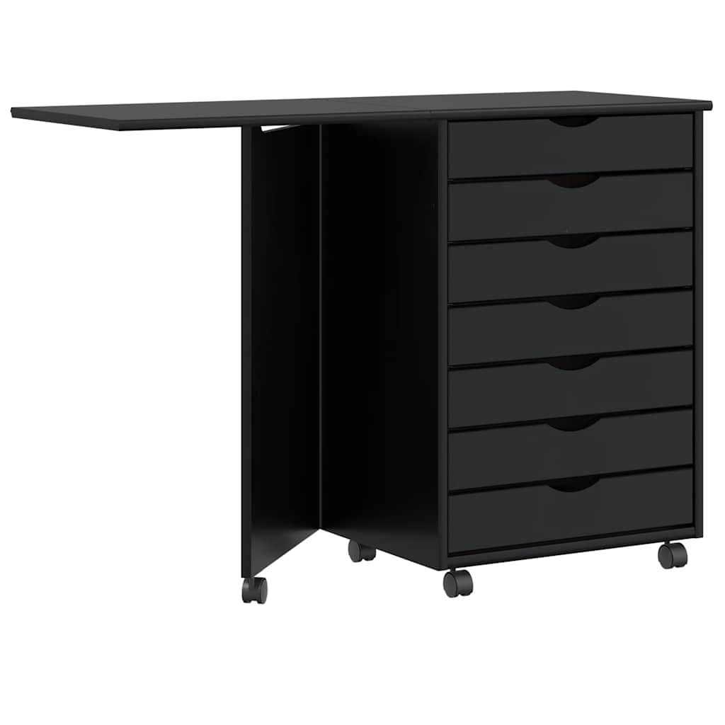 Rulleskap med skrivebord MOSS svart heltre furu