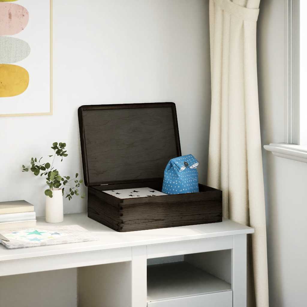 Trekasse med lokk svart 40x30x13 cm heltre furu