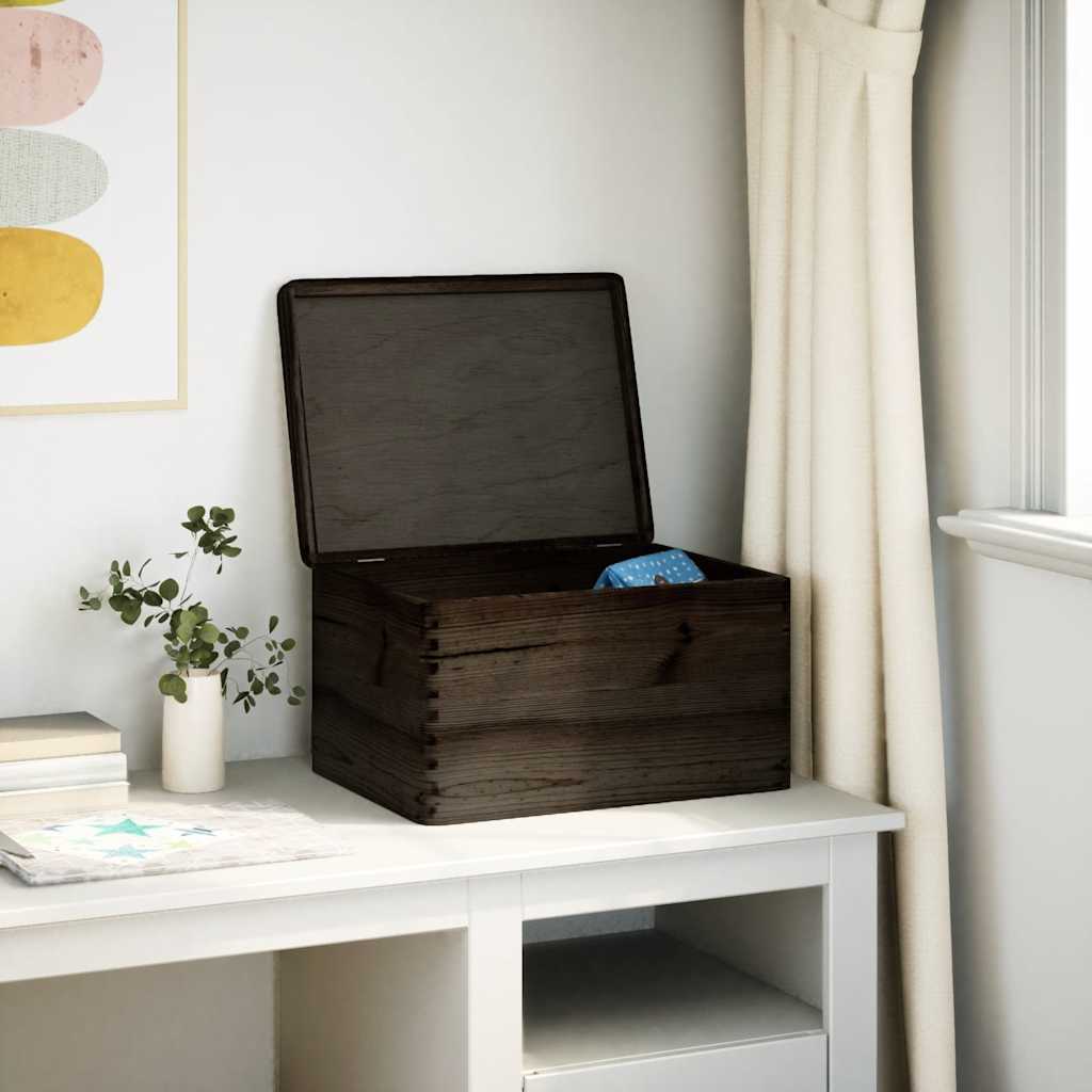 Trekasse med lokk svart 40x30x23 cm heltre furu