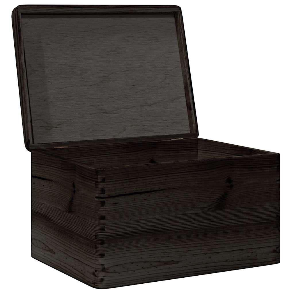Trekasse med lokk svart 40x30x23 cm heltre furu
