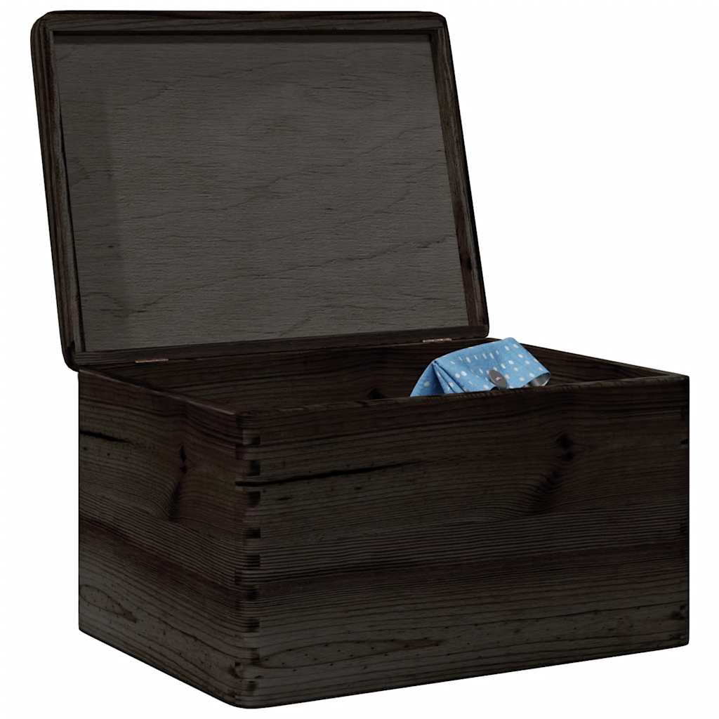 Trekasse med lokk svart 40x30x23 cm heltre furu