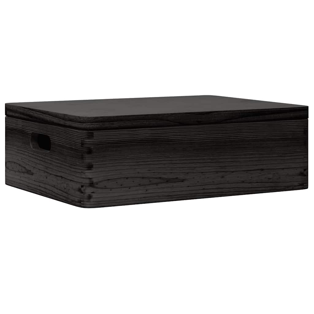 Trekasse med lokk og håndtak svart 40x30x13cm heltre furu