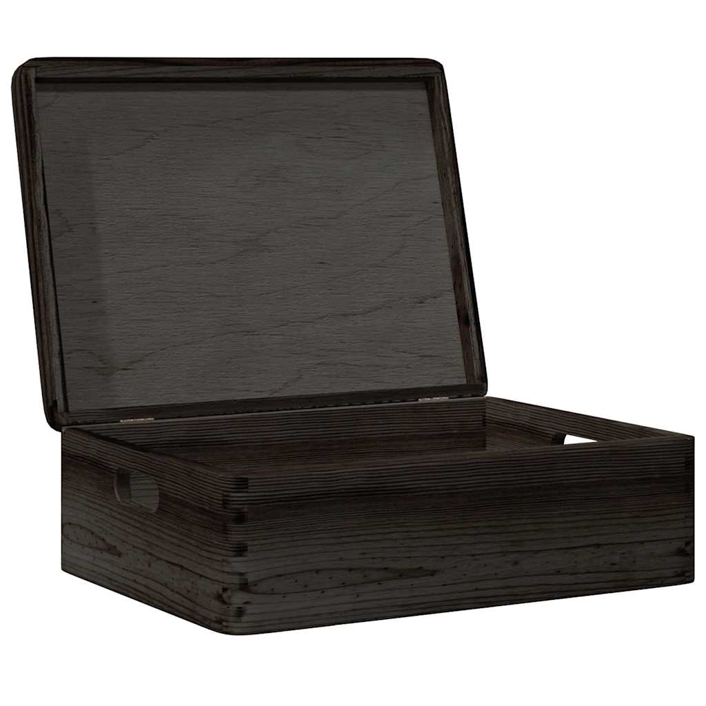 Trekasse med lokk og håndtak svart 40x30x13cm heltre furu