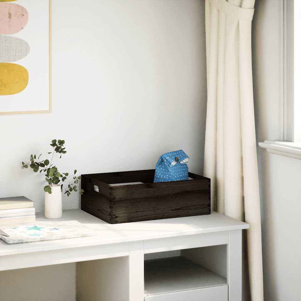 Trekasse med håndtak svart 40x30x13 cm heltre furu