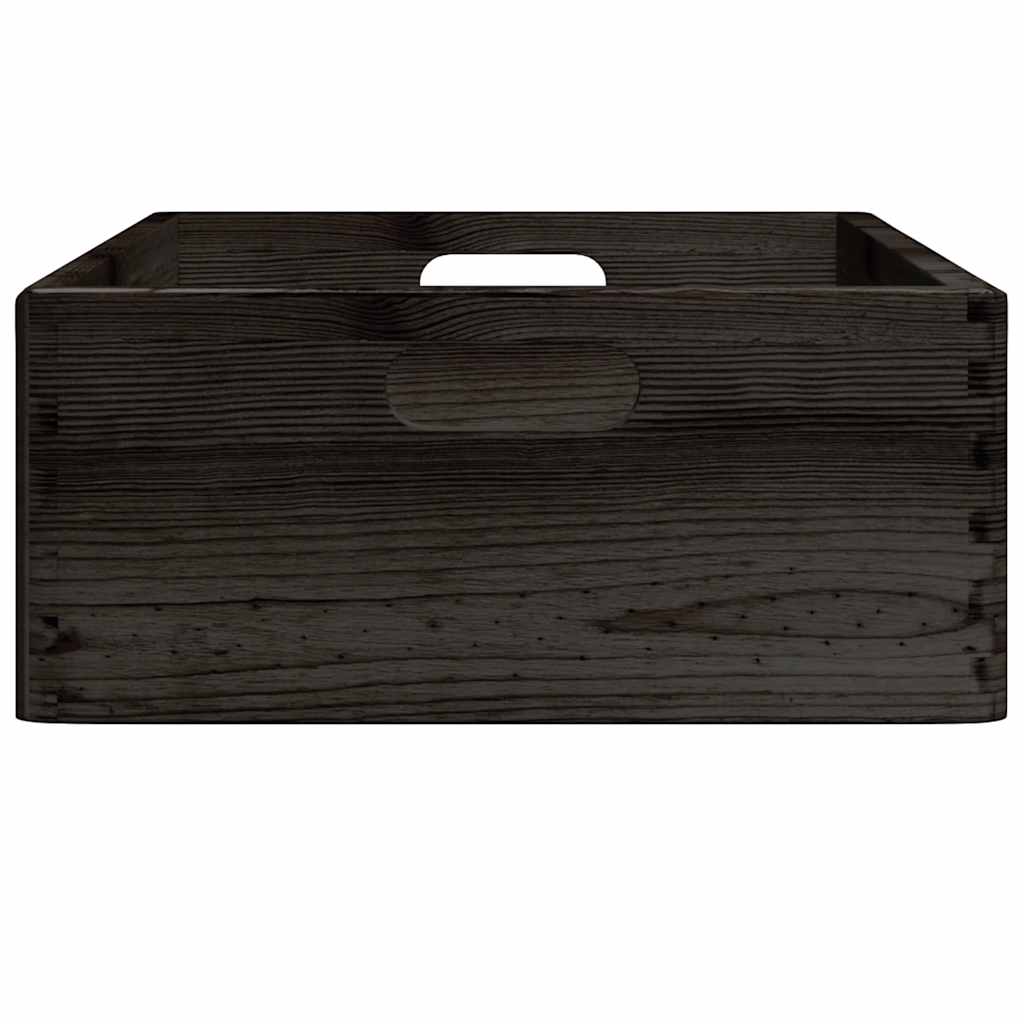 Trekasse med håndtak svart 40x30x13 cm heltre furu