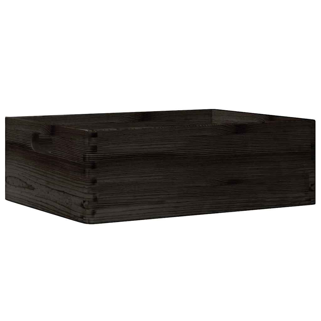 Trekasse med håndtak svart 40x30x13 cm heltre furu