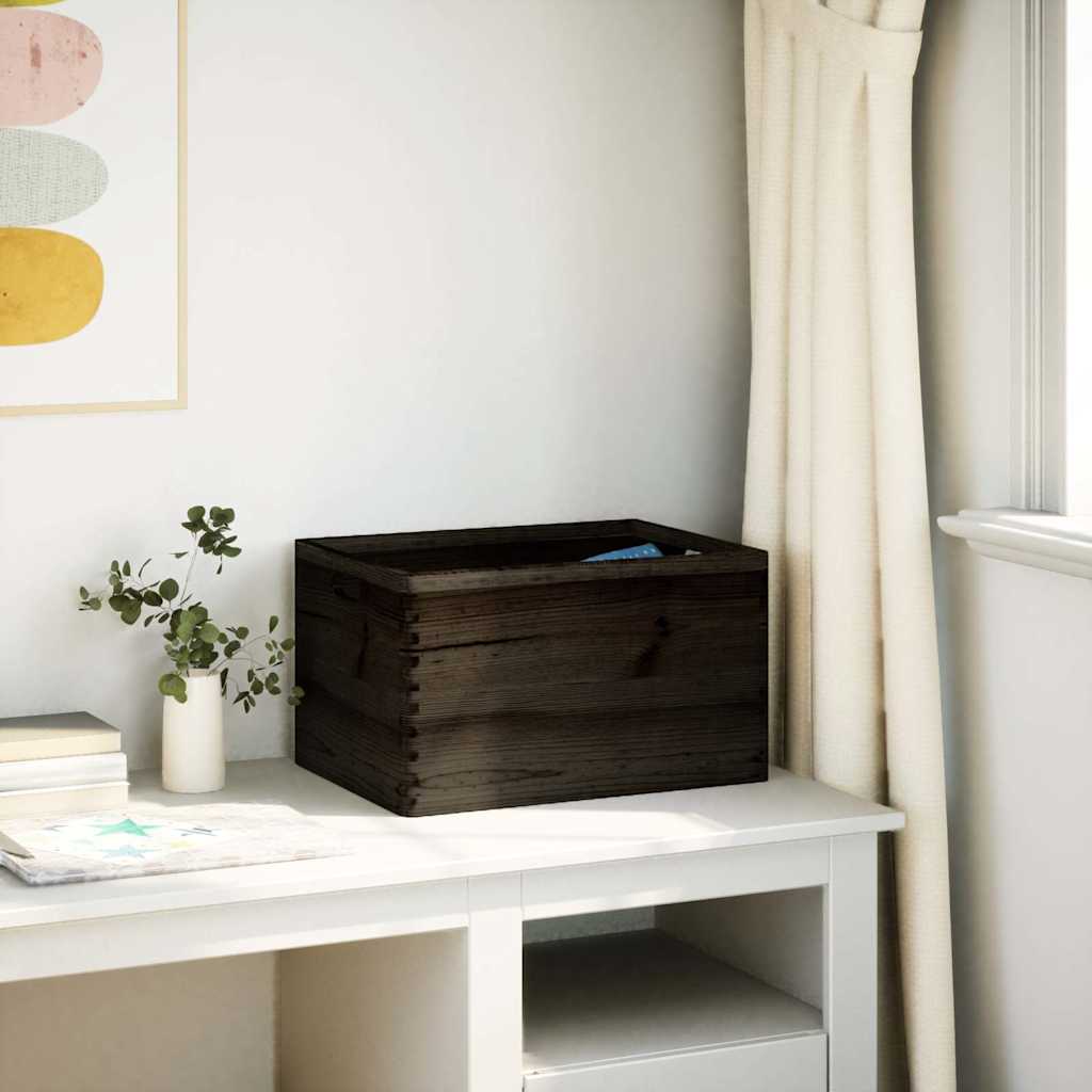 Trekasse med håndtak svart 40x30x23 cm heltre furu