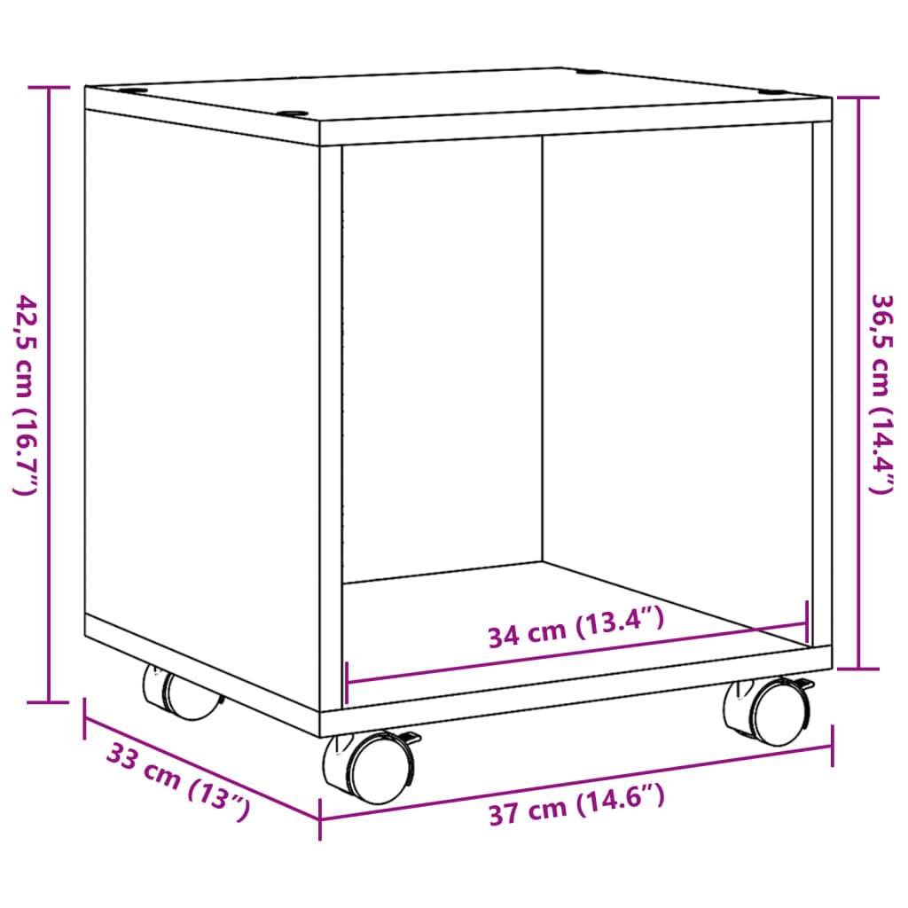 Rulleskap hvit 37x33x42,5 cm konstruert tre