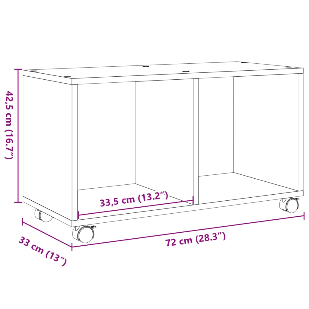 Rulleskap sonoma eik 72x33x42,5 cm sponplate