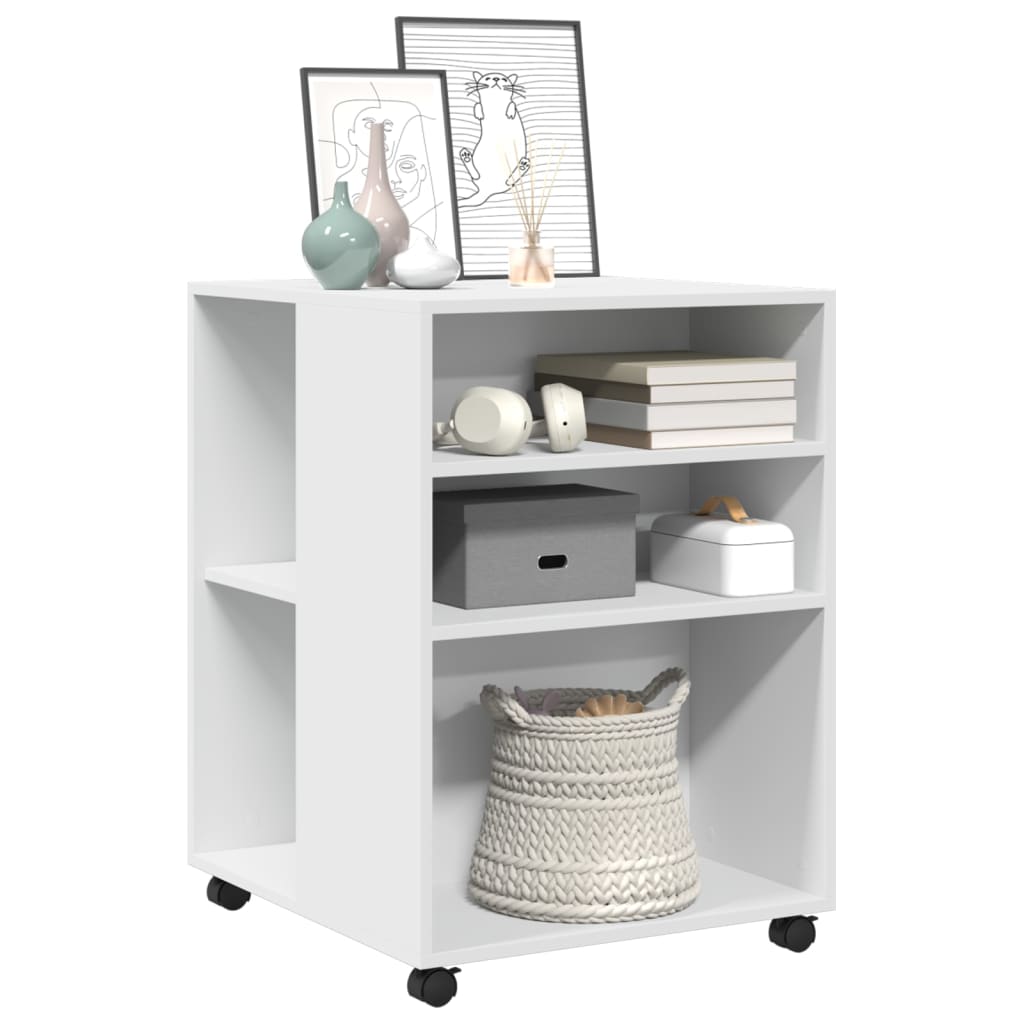 Sidebord med hjul hvit 55x60x78 cm konstruert tre