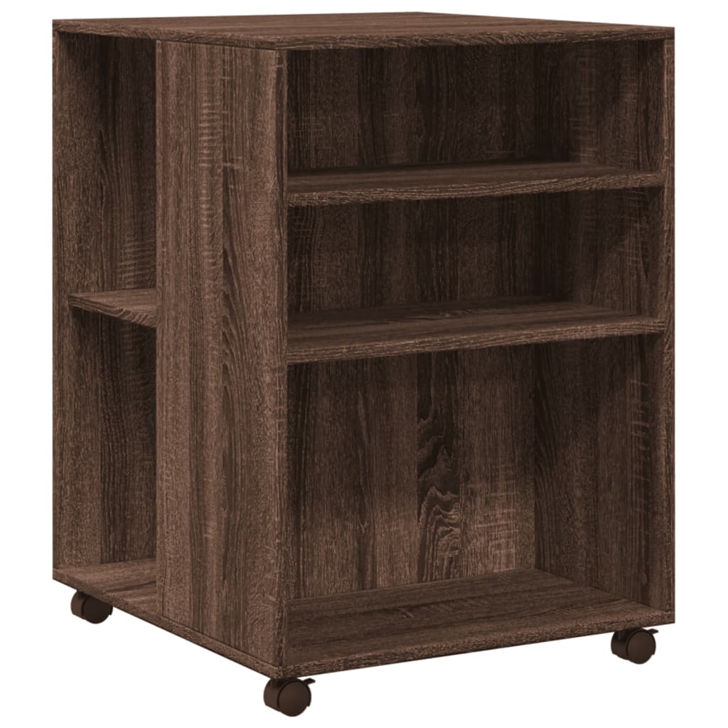 Sidebord med hjul brun eik 55x60x78 cm konstruert tre