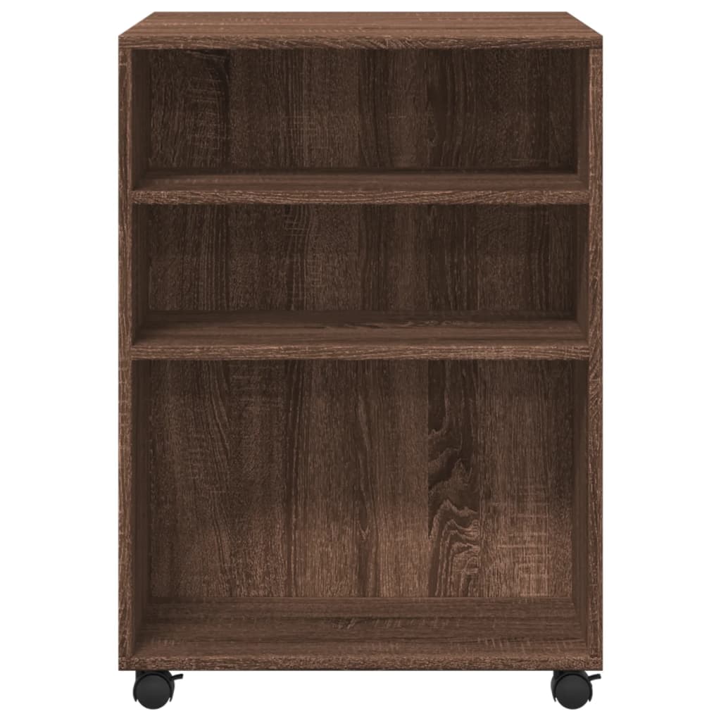 Sidebord med hjul brun eik 55x60x78 cm konstruert tre