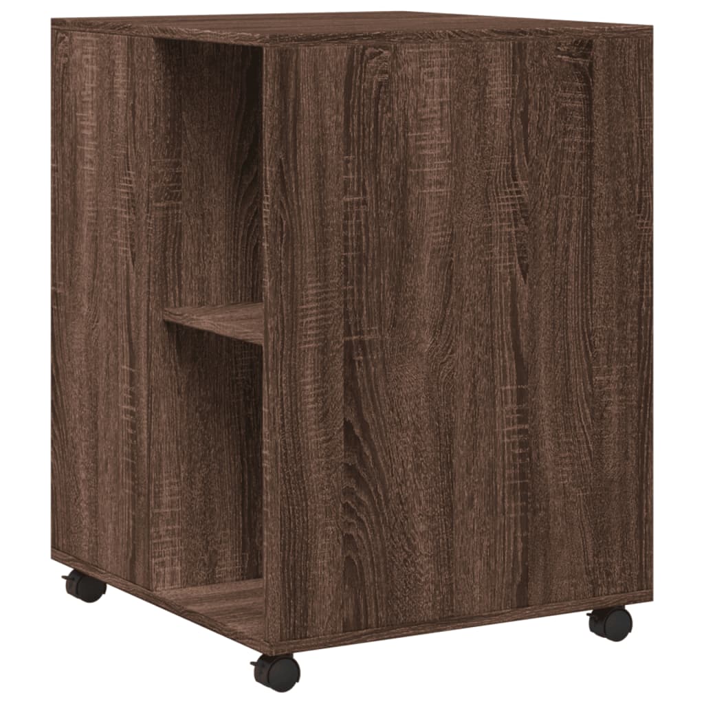 Sidebord med hjul brun eik 55x60x78 cm konstruert tre