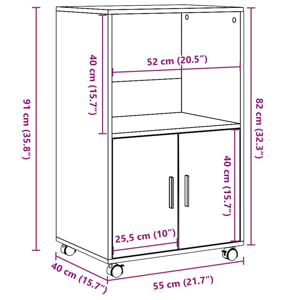 Rulleskap gammelt tre 55x40x91 cm konstruert tre
