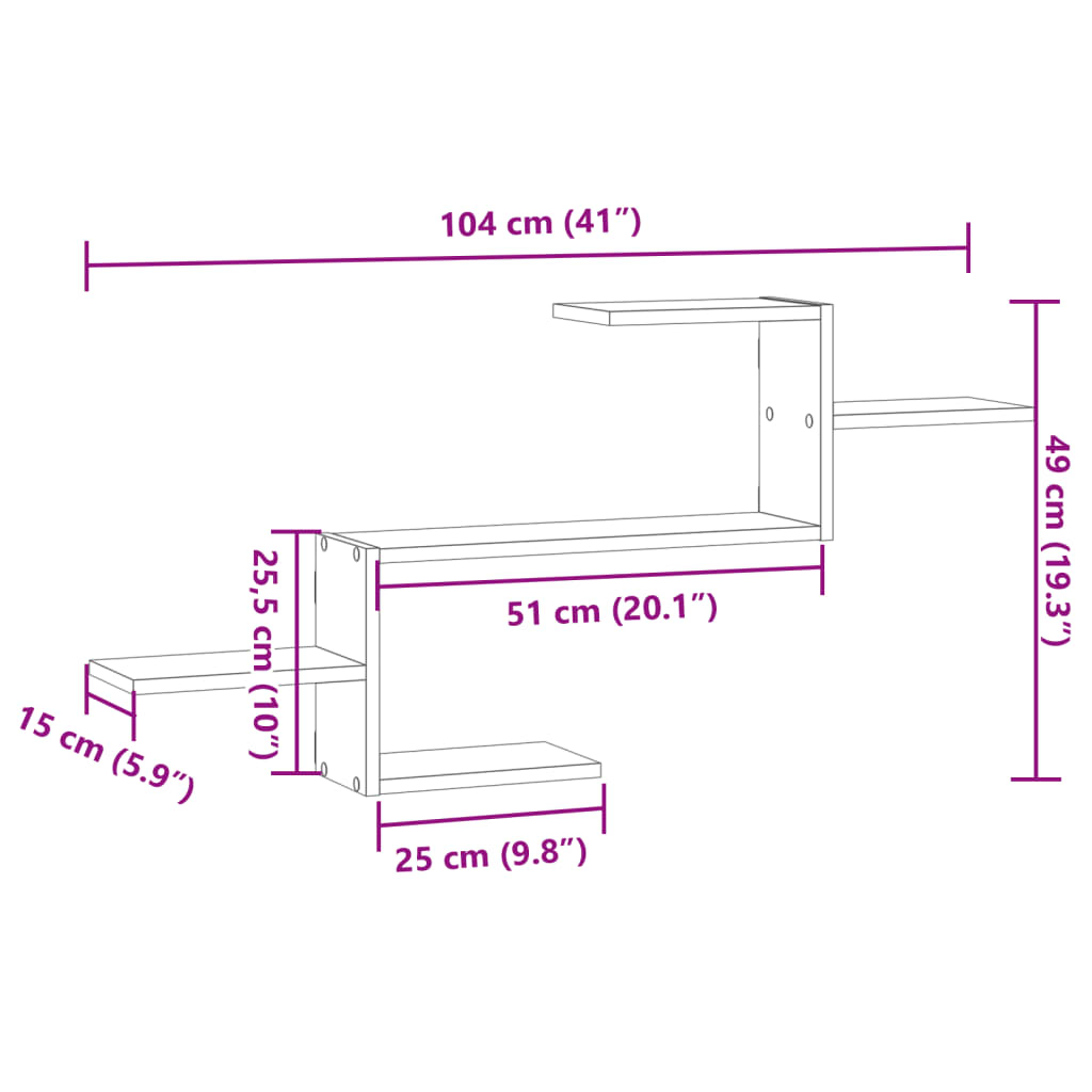 Vegghylle røkt eik 104x15x49 cm konstruert tre