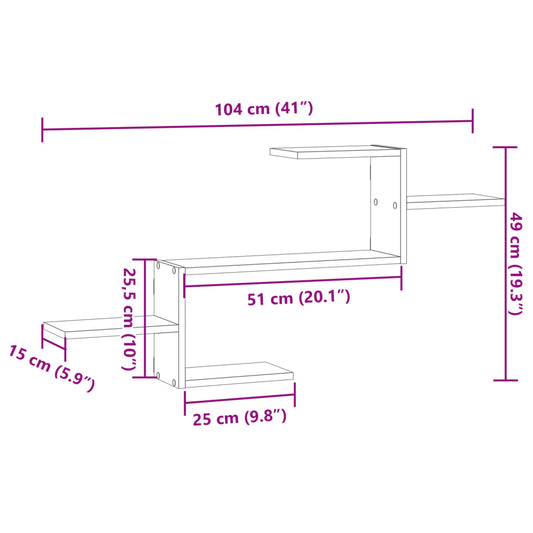 Vegghylle røkt eik 104x15x49 cm konstruert tre