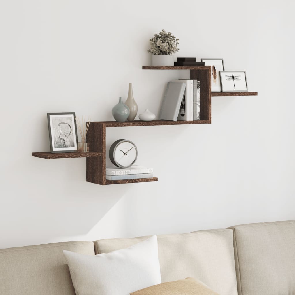 Vegghylle brun eik 104x15x49 cm konstruert tre