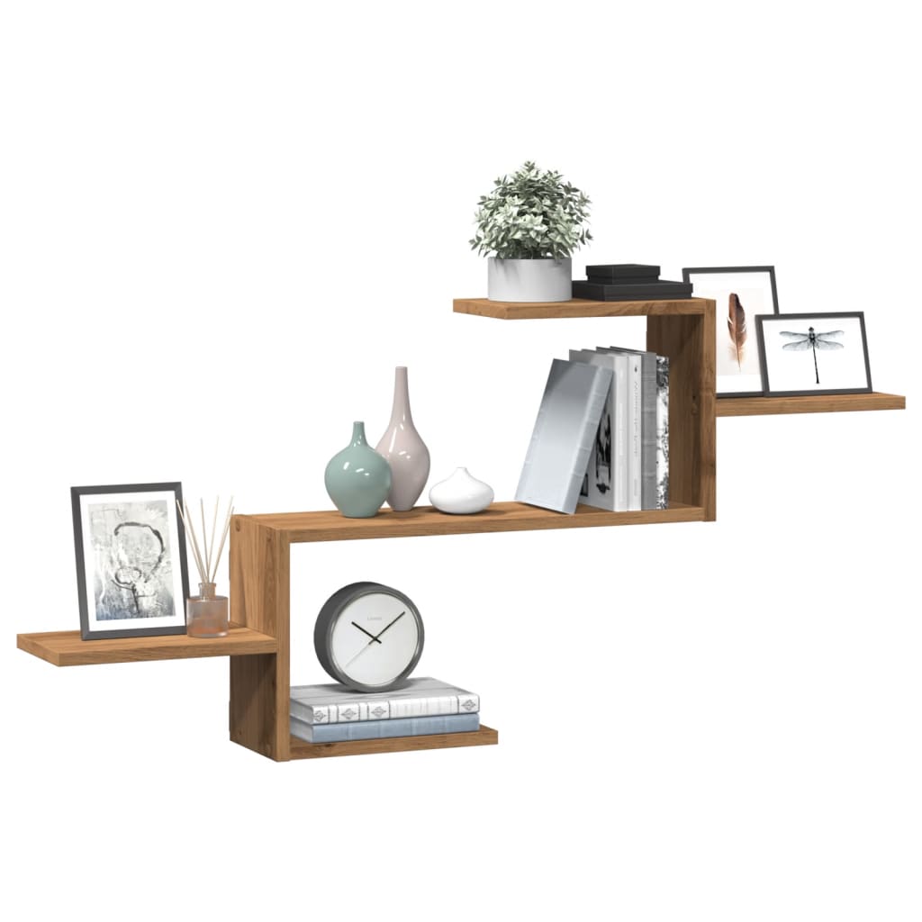 Veggmontert hjørnehylle artisan eik 104x15x49 cm konstruert tre