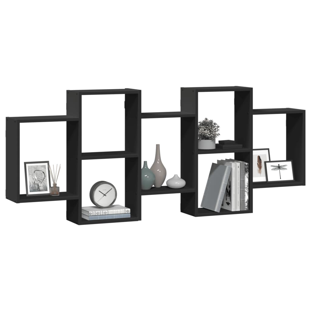 Vegghylle svart 159x18x65 cm konstruert tre
