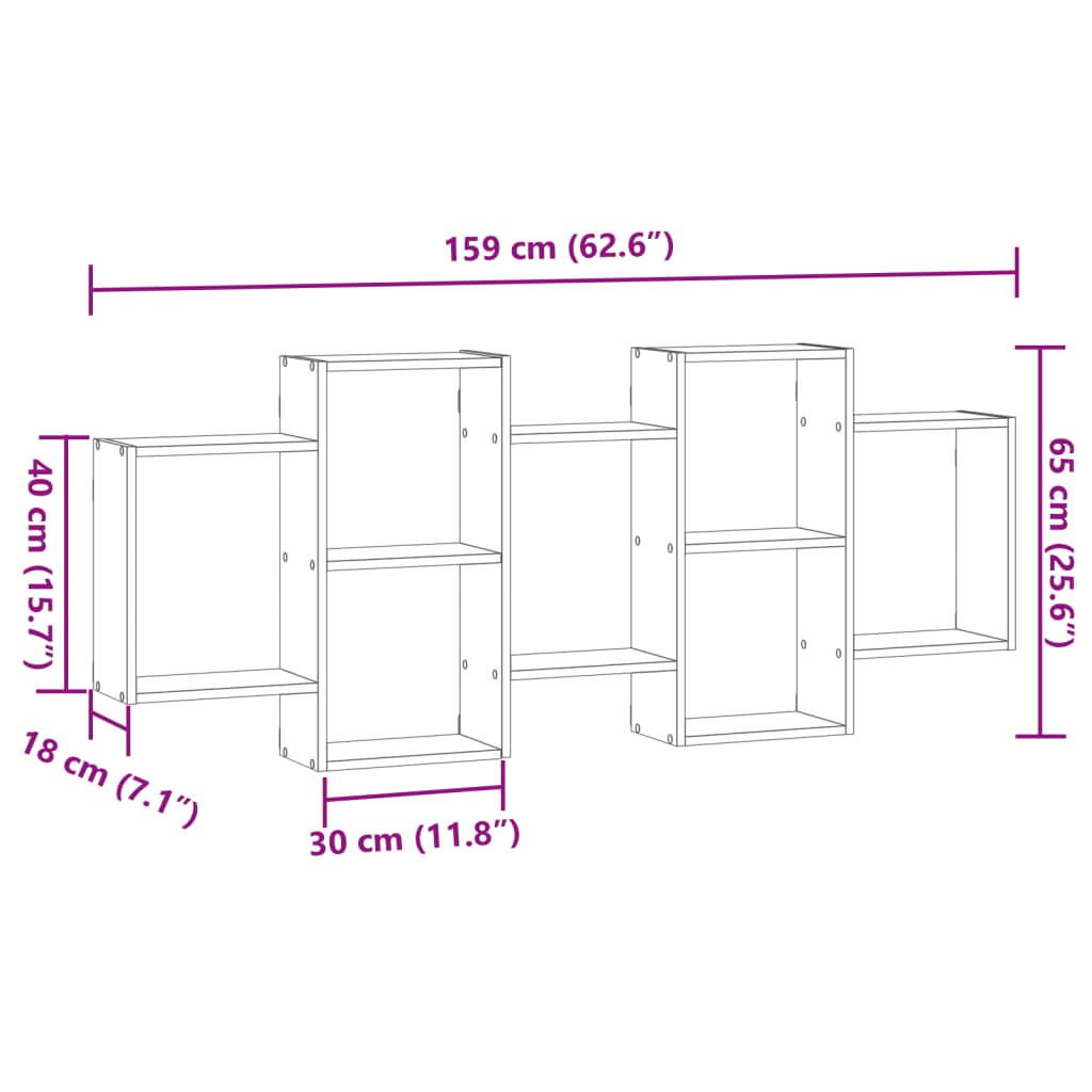 Vegghylle svart 159x18x65 cm konstruert tre