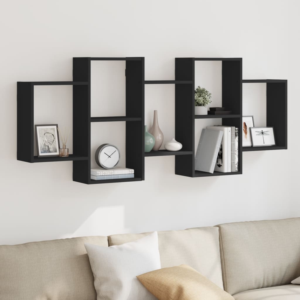 Vegghylle svart 159x18x65 cm konstruert tre