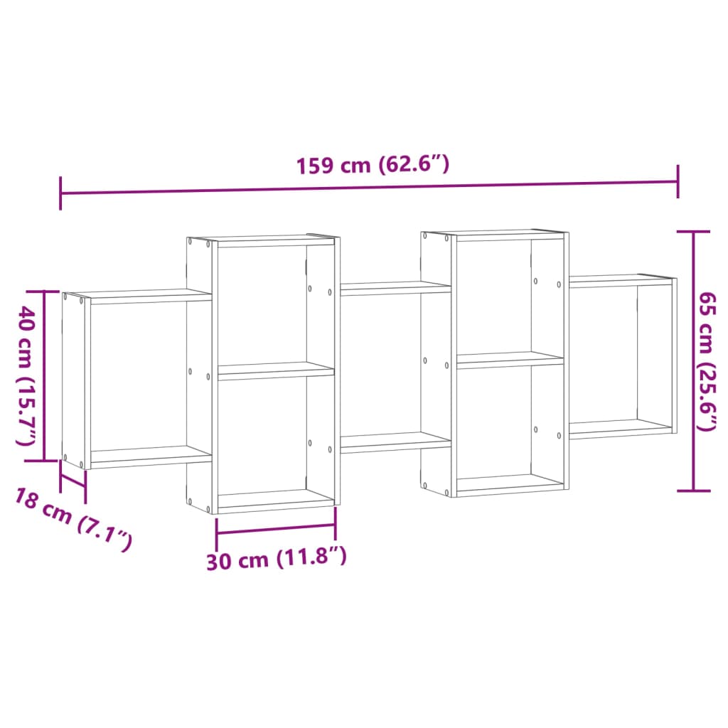 Vegghylle gammelt tre 159x18x65 cm konstruert tre