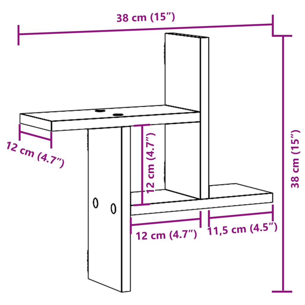 Vegghyller 2 stk hvit 38x12x38 cm konstruert tre