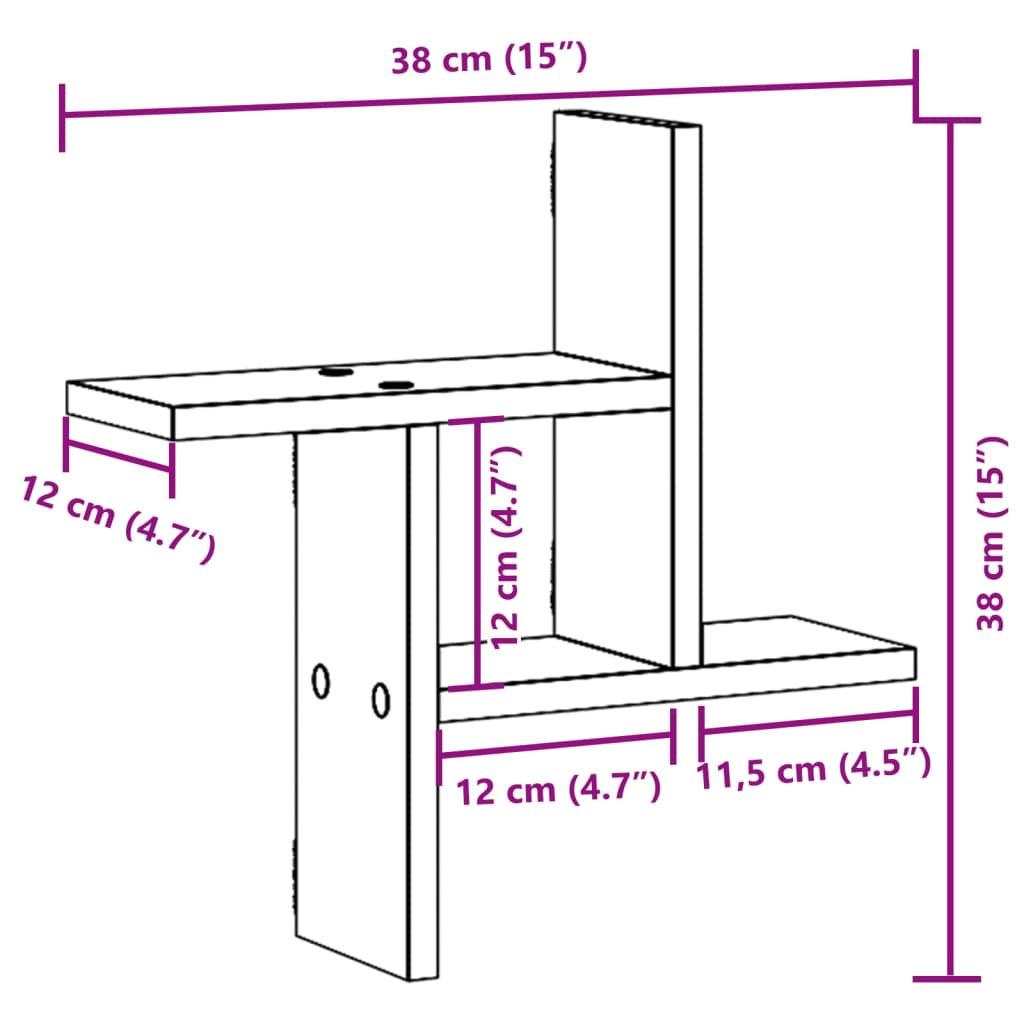 Vegghyller 2 stk sonoma eik 38x12x38 cm sponplate