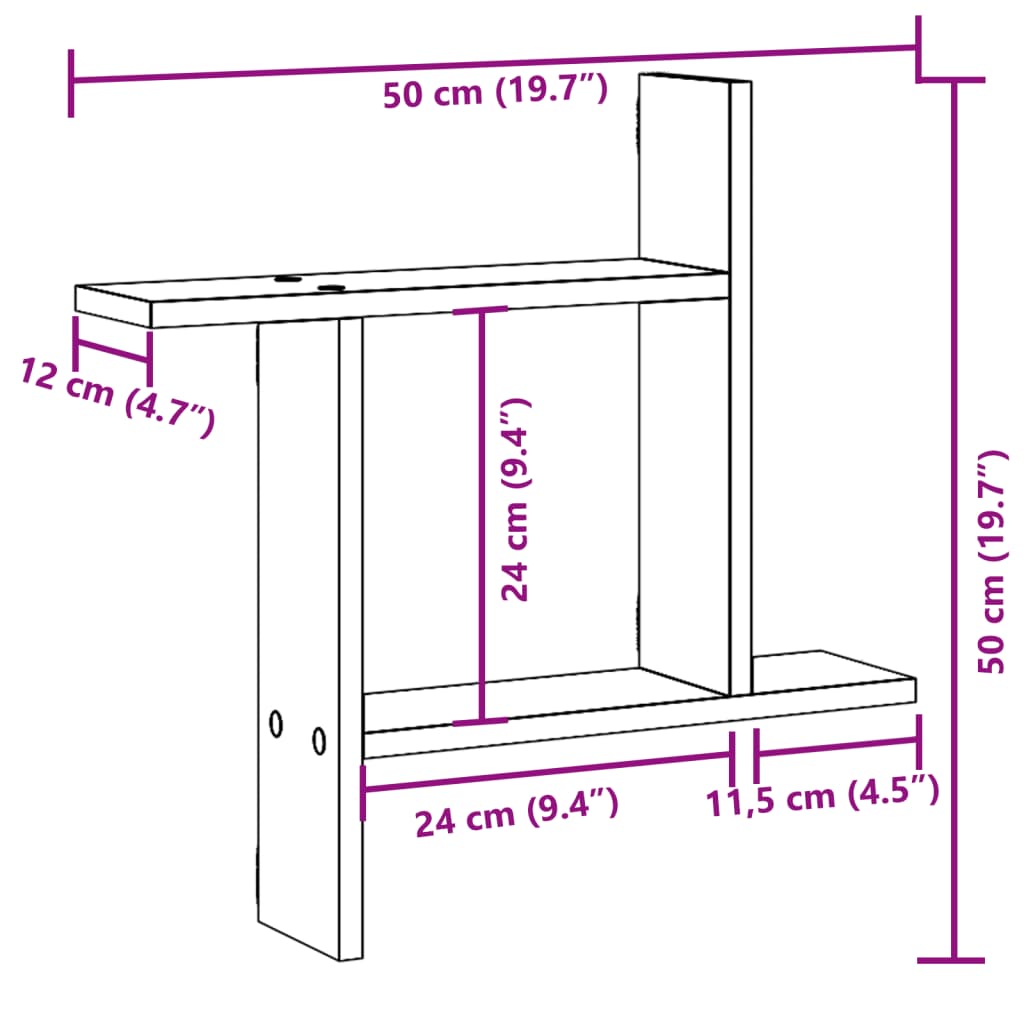 Vegghyller 2 stk betonggrå 50x12x50 cm konstruert tre