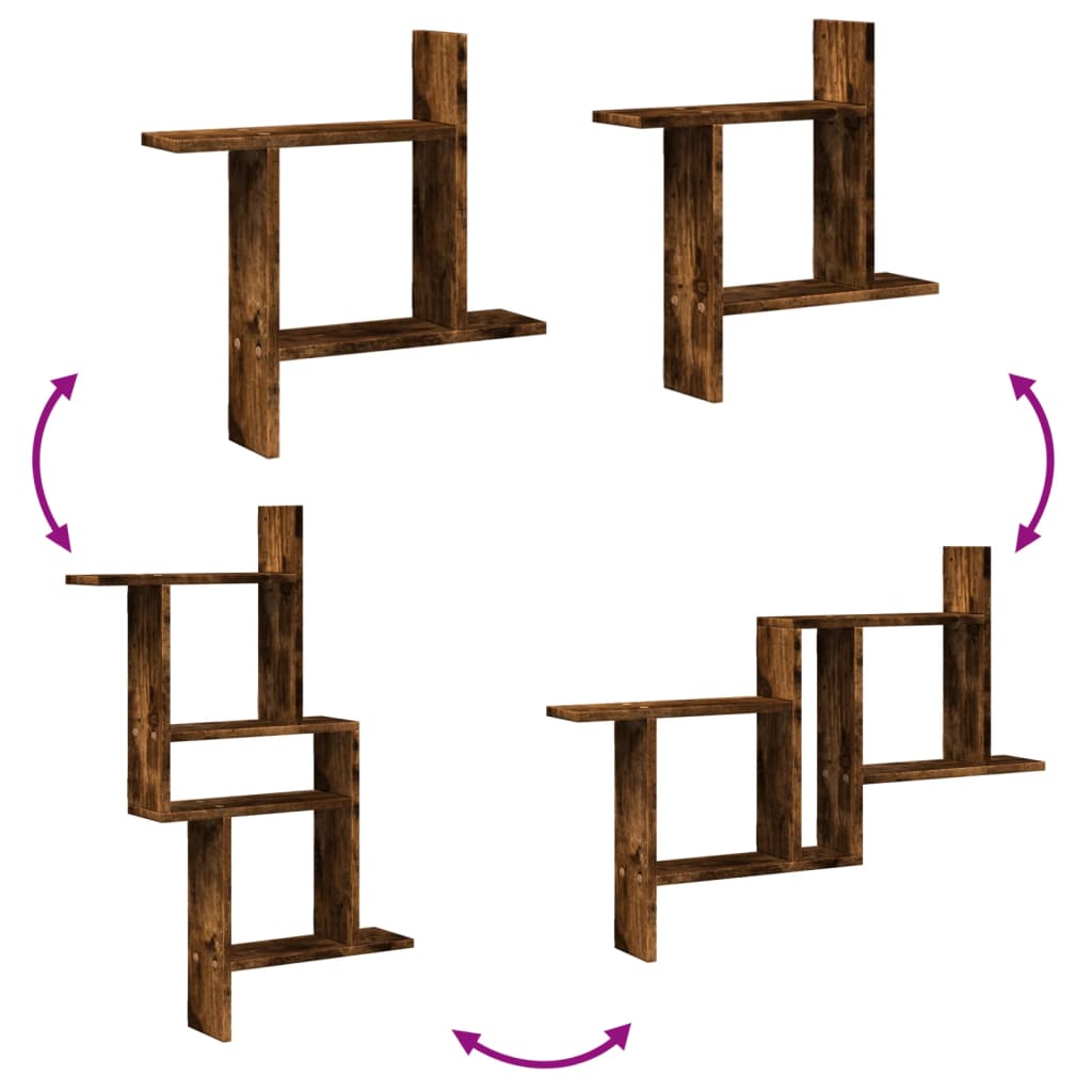 Vegghyller 2 stk røkt eik 50x12x50 cm konstruert tre