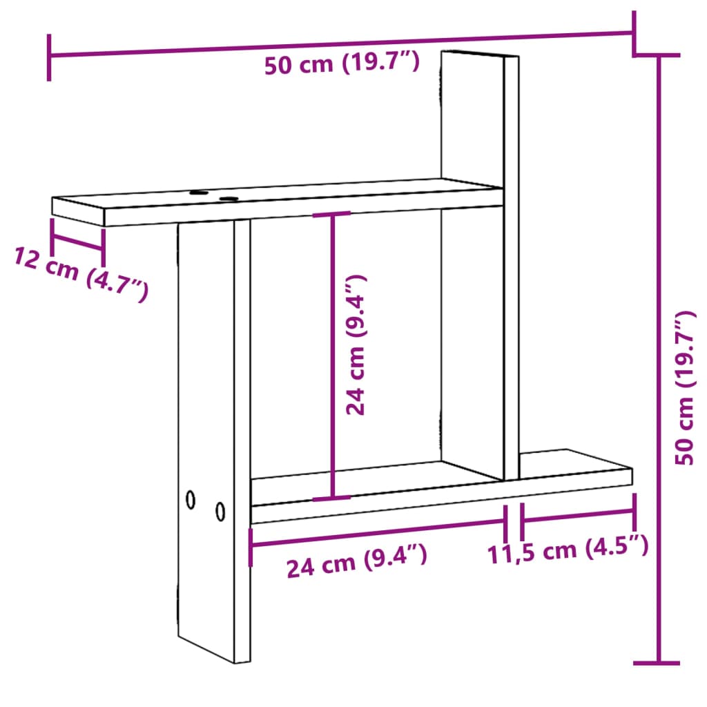 Vegghyller 2 stk grå sonoma 50x12x50 cm konstruert tre