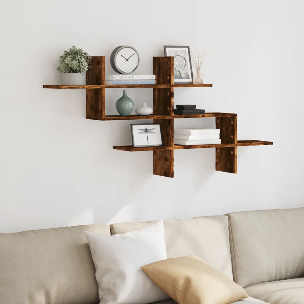 Vegghylle røkt eik 124,5x18x60,5 cm konstruert tre