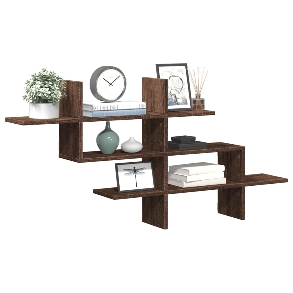 Vegghylle brun eik 124,5x18x60,5 cm konstruert tre