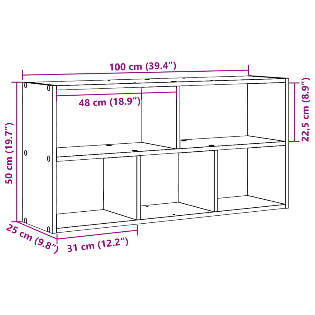 Vegghylle svart 100x25x50 cm konstruert tre