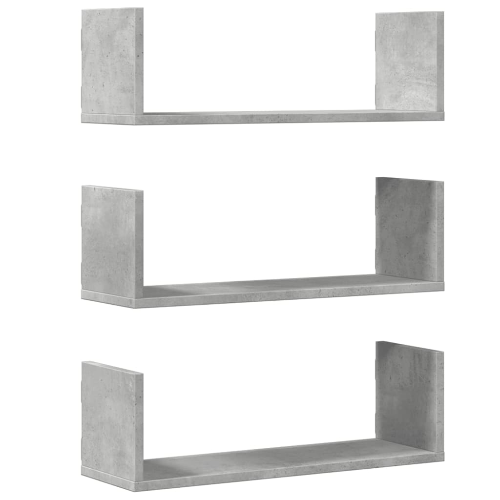 Vegghyller 3 stk betonggrå 58x18x18 cm sponplate