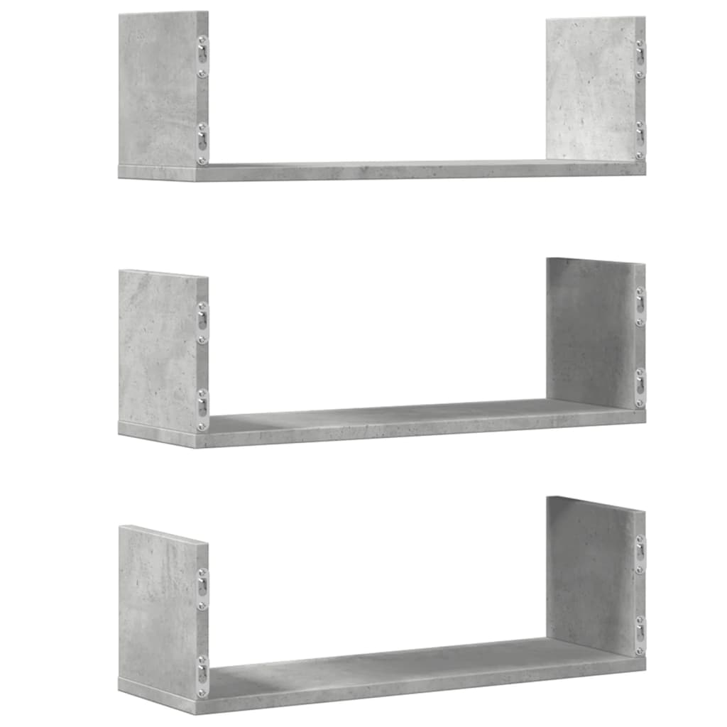 Vegghyller 3 stk betonggrå 58x18x18 cm sponplate
