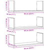 Vegghyller 3 stk brun eik 58x18x18 cm konstruert tre