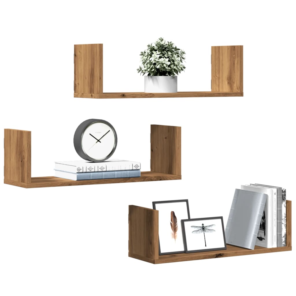 Vegghyller 3 stk artisan eik 58x18x18 cm konstruert tre