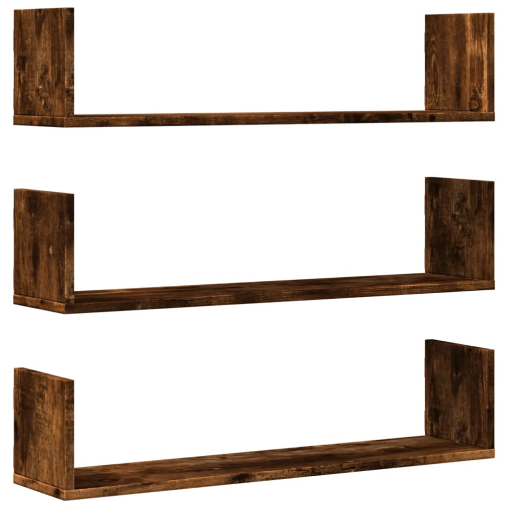 Vegghyller 3 stk røkt eik 80x18x18 cm konstruert tre