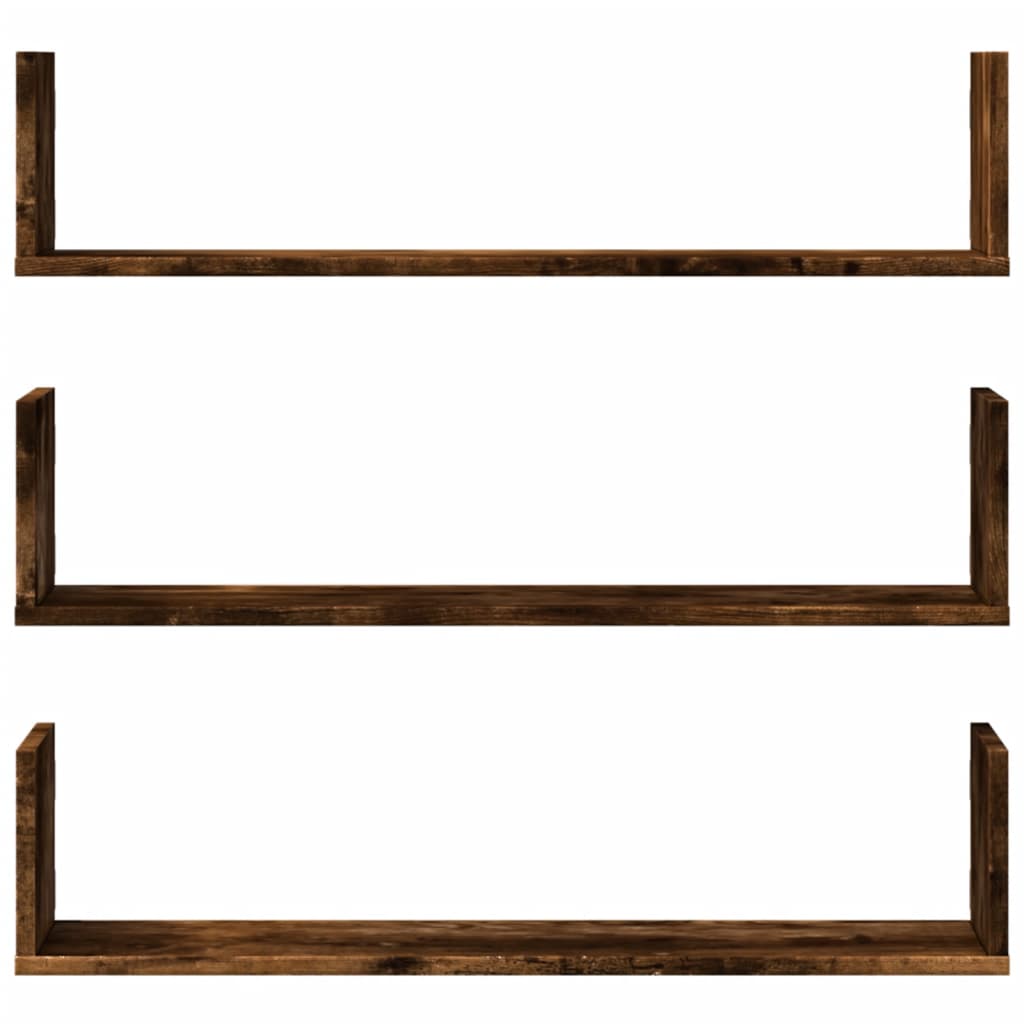 Vegghyller 3 stk røkt eik 80x18x18 cm konstruert tre