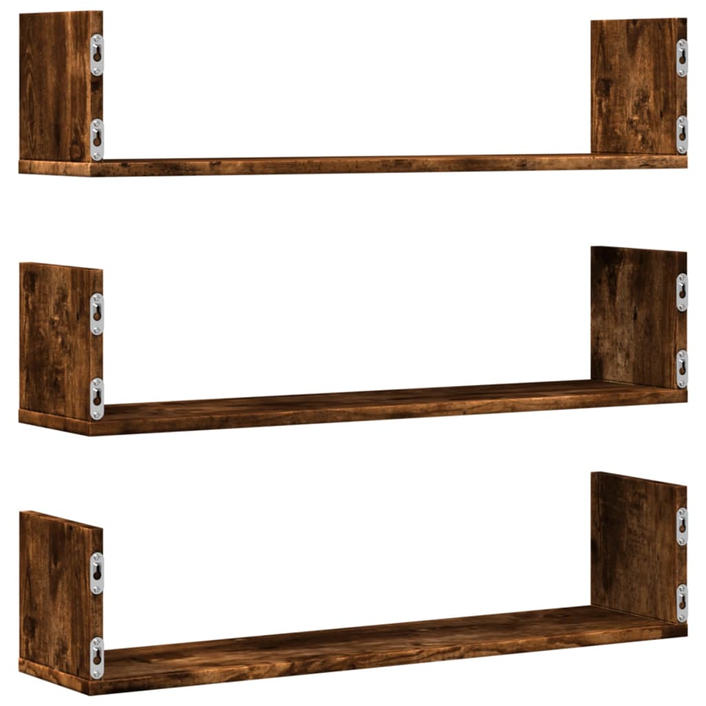 Vegghyller 3 stk røkt eik 80x18x18 cm konstruert tre
