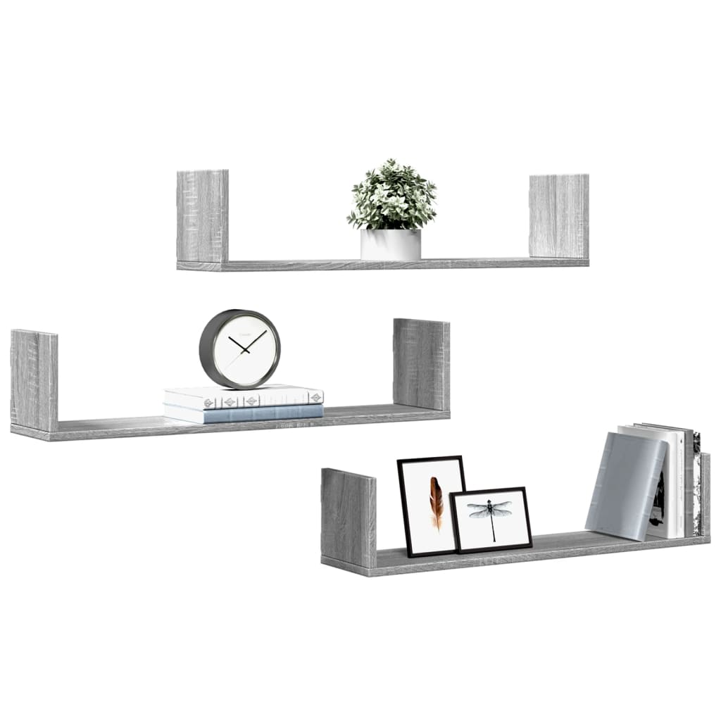 Vegghyller 3 stk grå sonoma 80x18x18 cm konstruert tre