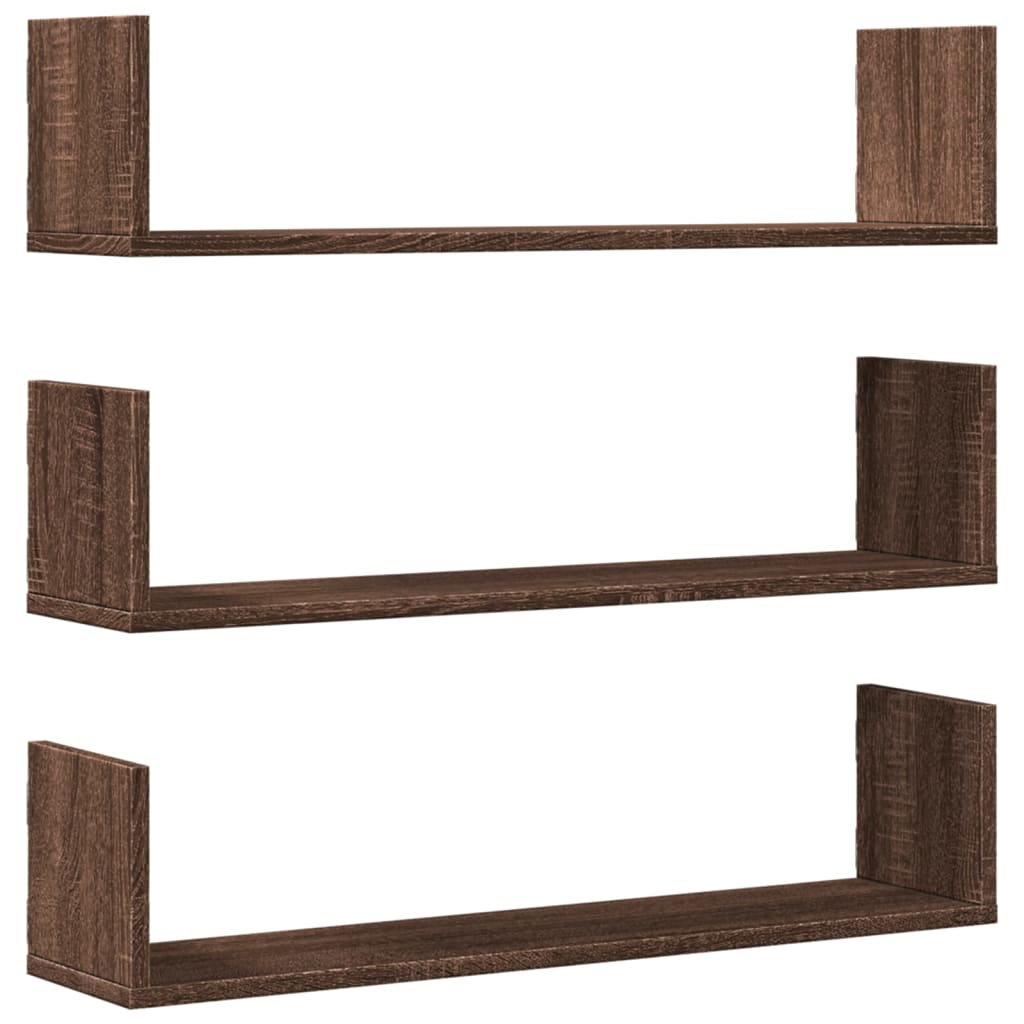 Vegghyller 3 stk brun eik 80x18x18 cm konstruert tre