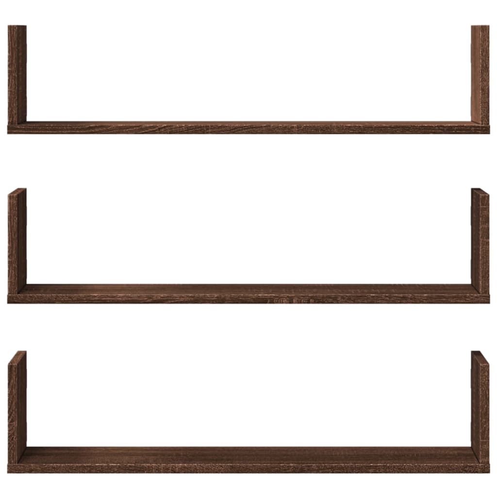 Vegghyller 3 stk brun eik 80x18x18 cm konstruert tre